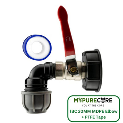 Mypurecore Ibc 2Inch S60X6 Cap With Lever Valve And 20mm Mdpe Elbow And Ptfe Tape Durable Leak Proof Plumbing Solution from B&Q
