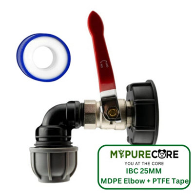 Mypurecore Ibc S60X6 Adapter Kit With 25mm Full Flow Valve Mdpe Elbow And Ptfe Tape Leak Free Solution For Liquid Management from B&Q
