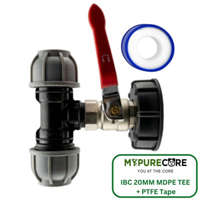 Mypurecore Ibc 2Inch S60X6 Cap Kit With Lever Valve And 20mm Mdpe Tee And Ptfe Tape Durable Leak Proof Plumbing Solution from B&Q