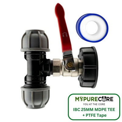 Mypurecore Ibc 2Inch S60X6 Cap Kit With 1Inch Lever Valve 25mm Mdpe Tee And Ptfe Tape Leak Proof Durable Plumbing Solution from B&Q