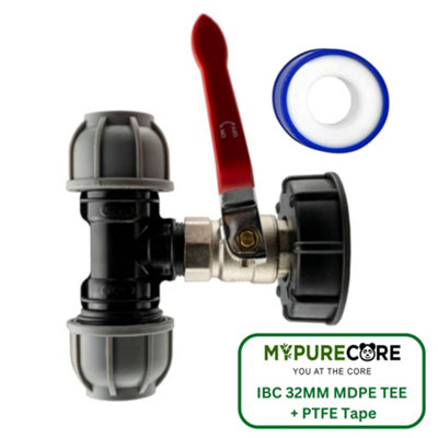 Mypurecore Ibc 2Inch S60X6 Cap Kit With 1Inch Lever Valve32mm Mdpe TeeAnd Ptfe Tape Durable Leak Proof Plumbing Solution from B&Q