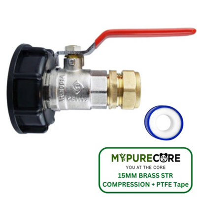 Mypurecore Ibc 2In S60X6 Cap With Lever Valve15mm Brass Compression Straight And Ptfe Tape Durable Leak Proof Plumbing Solution from B&Q