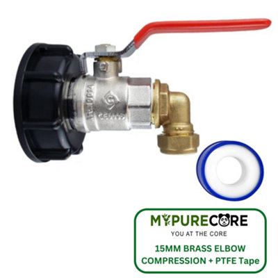Mypurecore Ibc 2Inch S60X6 Cap With Lever Valve And 15mm Brass Compression Elbow And Ptfe Tape Durable Leak Proof Plumbing Solution from B&Q