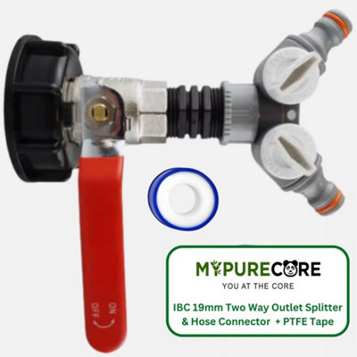 Mypurecore Ibc 2Inch S60X6 Cap With Lever Valve And Two Way Splitter And Ptfe Tape Durable Leak Proof Plumbing Solution from B&Q
