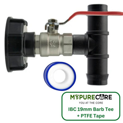 Mypurecore Ibc 2In S60X6 Cap With Lever Valve And 19mm Barbed Tee And Ptfe Tape Durable Leak Proof Plumbing Solution from B&Q