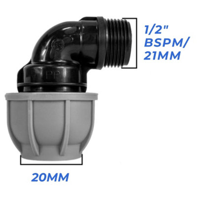 Mypurecore 20mm Mdpe Elbow Compression Adapter With 1/2 Inch Bsp Male Thread from B&Q