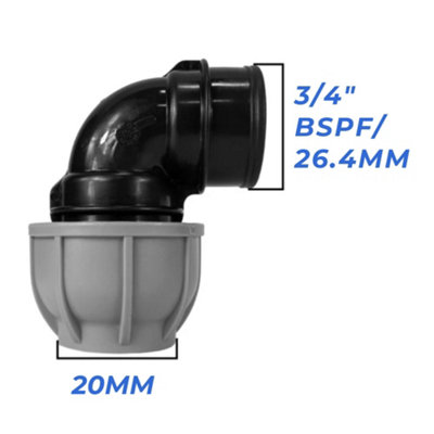 Mypurecore 20mm Mdpe Elbow Compression Adapter With 3/4 Inch Bsp Female Thread from B&Q