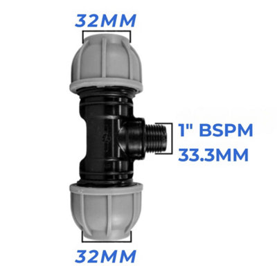 Mypurecore 32mm Mdpe Tee Compression Adapter With 1 Inch Bsp Male Thread from B&Q