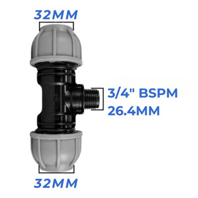 Mypurecore 32mm Mdpe Tee Compression Adapter With 3/4 Inch Bsp Male Thread from B&Q