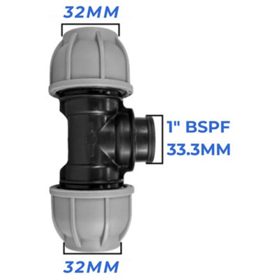 Mypurecore 32mm Mdpe Tee Compression Adapter With 1 Inch Bsp Female Thread from B&Q