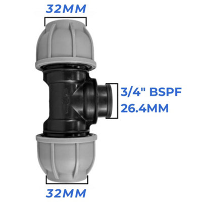 Mypurecore 32mm Mdpe Tee Compression Adapter With 3/4 Inch Bsp Female Thread  Description: from B&Q
