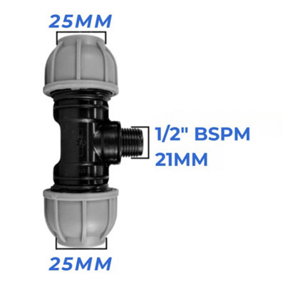 Mypurecore 25mm Mdpe Tee Compression Adapter With 1/2 Inch Bsp Male Thread from B&Q