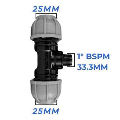 Mypurecore 25mm Mdpe Tee Compression Adapter With 1 Inch Bsp Male Thread from B&Q