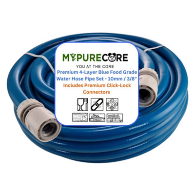 Mypurecore Blue 10mm 3/8" Cold Water Hose PipePremium Food Grade Water Hose With ConnectorsFor CaravanBoat & Garden(15M) from B&Q