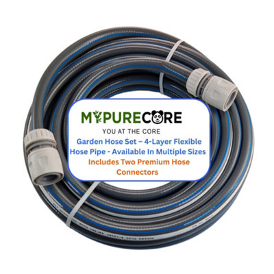 Mypurecore Garden Hose Set 4-Layer Flexible Hose Pipe With 2 Universal Hose ConnectorsLeak FreeDurable Pvc Watering Hose (50M) from B&Q