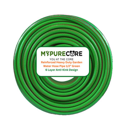Mypurecore Reinforced 50M Garden Water Hose 1/2 Inch Heavy Duty 6-Layer Anti-Kink Green from B&Q