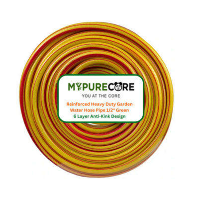 Mypurecore Reinforced 50M Garden Water Hose 1/2 Inch Heavy Duty 6-Layer Anti-Kink Yellow from B&Q