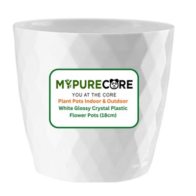Mypurecore Plant Pots Durable Plastic With Glossy Crystal SurfaceIndoor & Outdoor Planter For House PlantsHerbs (White-18Cm) from B&Q