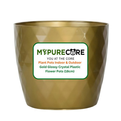 Mypurecore Plant Pots Durable Plastic With Glossy Crystal SurfaceIndoor & Outdoor Planter For House PlantsHerbs (Gold-18Cm) from B&Q