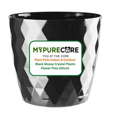 Mypurecore Plant Pots Durable Plastic With Glossy Crystal SurfaceIndoor & Outdoor Planter For House PlantsHerbs (Black-30Cm) from B&Q