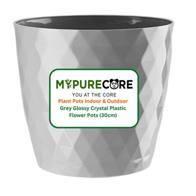 Mypurecore Plant Pots Durable Plastic With Glossy Crystal SurfaceIndoor & Outdoor Planter For House PlantsHerbs (Grey-30Cm) from B&Q