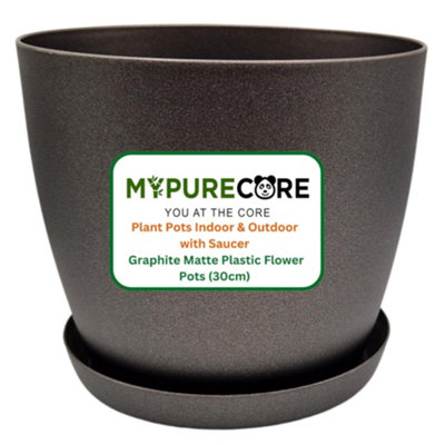 Mypurecore Elegant Graphite 30Cm Plant Pot With SaucerModern Matte Indoor And Outdoor Planter For HouseplantsHerbsSucculents from B&Q