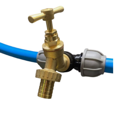 Mypurecore 32mm Mdpe Tee With Brass Bib Tap And  Barbed Hose Tail- Outdoor Water Connection Fitting from B&Q