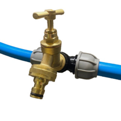 Mypurecore 32mm Mdpe Tee With Brass Bib Tap And Click Connector Heavy-Duty Outdoor Hose Fitting from B&Q