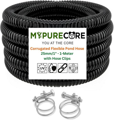 Mypurecore Corrugated Pond Hose Pipe And Clips 25mm/1Inch  Flexible Black Pvc Water Tube (1M) from B&Q
