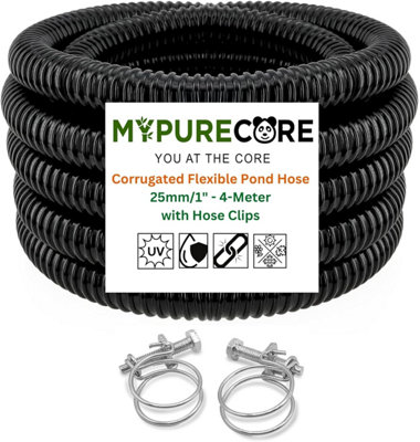 Mypurecore Corrugated Pond Hose Pipe And Clips 25mm/1Inch  Flexible Black Pvc Water Tube (4M) from B&Q