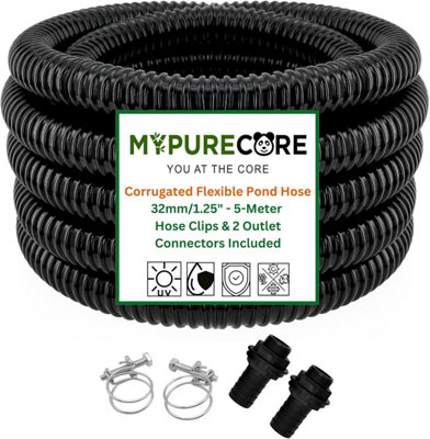 Mypurecore Corrugated Flexible Pond Hose Set 32mm/1.25 Inch  W/ 2 Clips And 2 Connectors (5M) from B&Q