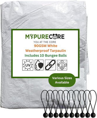 Mypurecore Waterproof Tarpaulin Heavy-Duty And Uv Resistant White Tarp With 10 Bungee Balls (6M X 10M) from B&Q