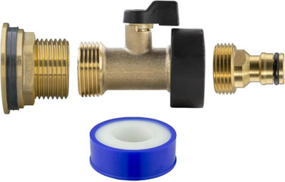 Mypurecore Water Butt Brass Kit 1Inch Bsp To 3/4Inch Tank Connector Plus Ptfe Tape With Tap Options (Connector Plus Brass Bib Plus Quick Conn from B&Q