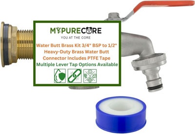 Mypurecore Water Butt Brass Kit 3/4Inch  Bsp To 1/2Inch  Lever Tap (Dual Outlet ) from B&Q