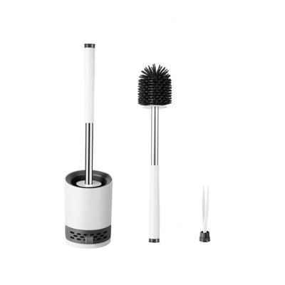 B&Q -  Round White Toilet Brush & Holder With Silicone Head