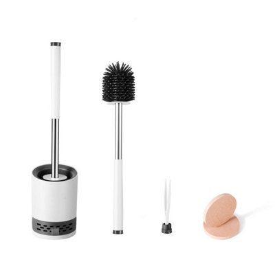 B&Q -  Round White Toilet Brush & Holder With Silicone Head And Dry Pad