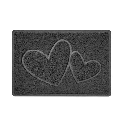 B&Q -  Dark Grey Double Heart Embossed Spaghetti Coil Door Mat Dirt-Trapper Washable Barrier Doormat 60Cm X 40Cm