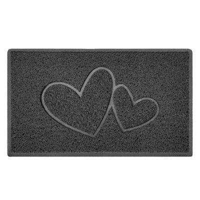B&Q -  Dark Grey Double Heart Embossed Spaghetti Coil Door Mat Dirt-Trapper Washable Barrier Doormat 75Cm X 44Cm