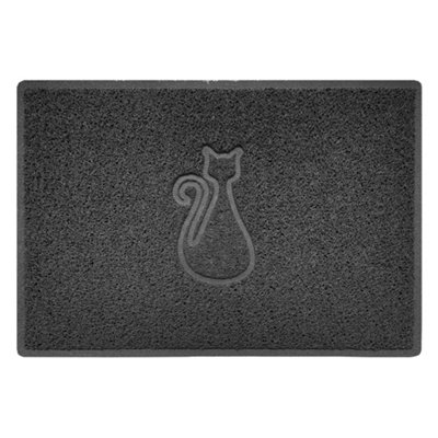 B&Q -  Dark Grey Cat Embossed Spaghetti Coil Door Mat Dirt-Trapper Washable Barrier Doormat 90Cm X 60Cm