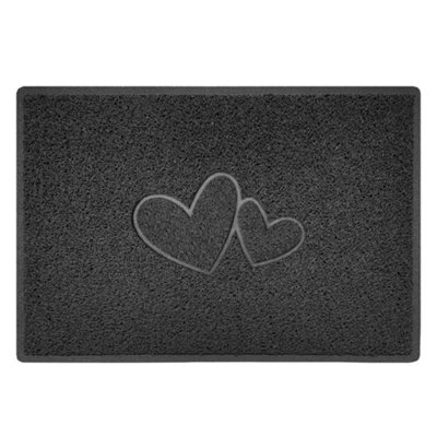 B&Q -  Dark Grey Double Heart Embossed Spaghetti Coil Door Mat Dirt-Trapper Washable Barrier Doormat 90Cm X 60Cm