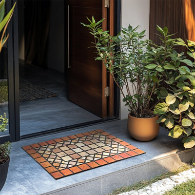 Nicoman Elegant Tile Mat Barrier Doormat Eco-Friendly Scrape And Non-Slip Indoor/outdoor Door MatRectangular 75X44CmRed Border