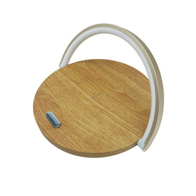Nicoman Wood Effect Bedside Lamp With Wireless Charging With Touch Control White/Light