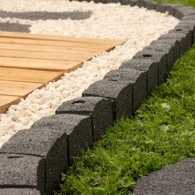 Nicoman Grey Flexible Lawn Edging Stone Garden Border Grass Pathways Plot Flowerbed Raised Rubber Borders - Pack Of 20 1.2M