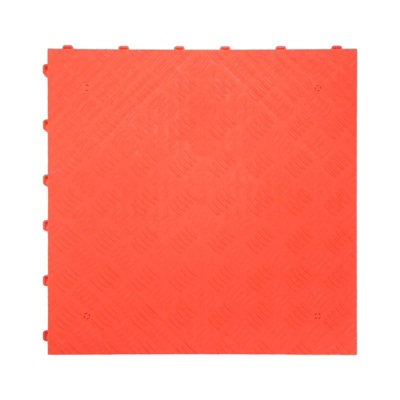 Nicoman Heavy Duty Interlocking Garage Tile Solid Deckplate Pattern - 40Cm X 40Cm - Red