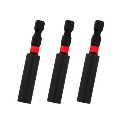 B&Q -  Saxton Impact Duty Srewdriver Drill Driver Strong Magnetic Bit Holders 1/4 Inch3 Pack