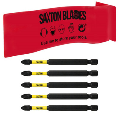Saxton Blades 5X Saxton Pz2 89mm Long Magnetic Impact Duty Pozi-Drive Screwdriver Drill Driver Bits from B&Q