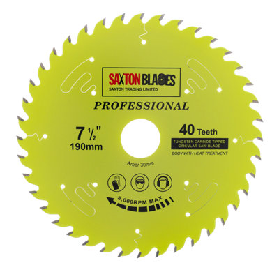 Saxton Blades Saxton Tct19040Tpro Saxton Professional Range Tct Circular Saw Blade 190mm X 40T X 30mm Bore162025mm Reduction Rings from B&Q