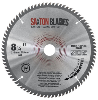 Saxton Blades Saxton Tct21080Ttcg254B Tct Circular Saw Blade 210mm X 80T X 25.4mm Bore Aluminium Laminate Hardwood from B&Q