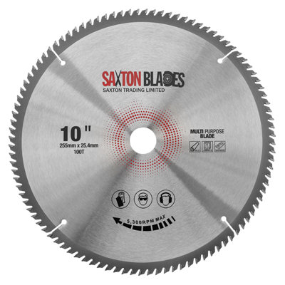 Saxton Blades Saxton Tct255100T254Bmpb Tct Circular Saw Blade 255mm X 100T X 25.4mm Bore Aluminium Laminate Hardwood from B&Q