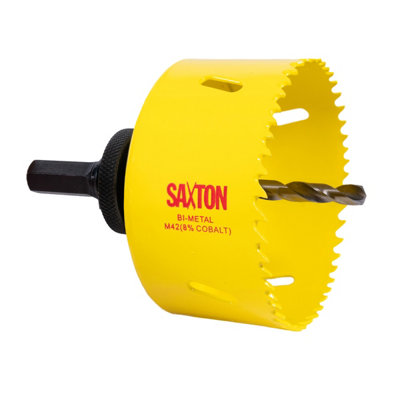 Saxton Blades Saxton Hss Hole Saw M42 Bi-Metal 8% Cobalt Heavy Duty With Arbor (14mm230mm)86mm (3.3/8") + Arbor from B&Q